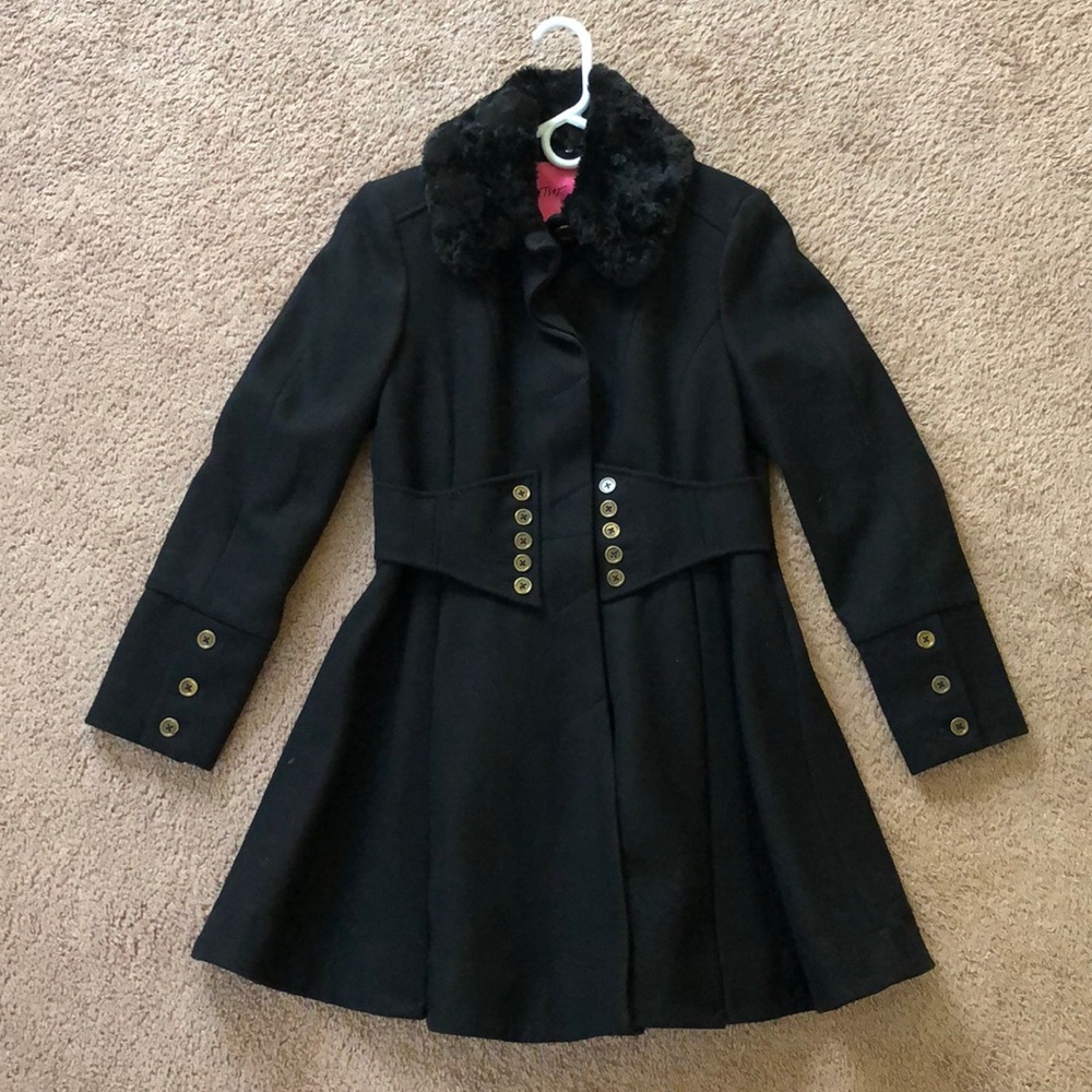 Betsey Johnson Black Pleated Coat NWOT